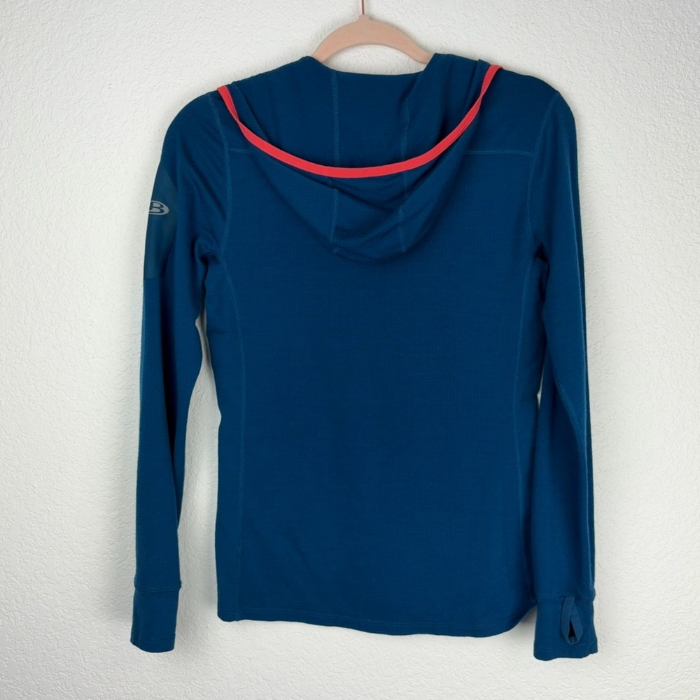 Icebreaker Terra Long Sleeve Half Zip Hood Merino Wool Jacket Blue Small - Picture 4 of 8